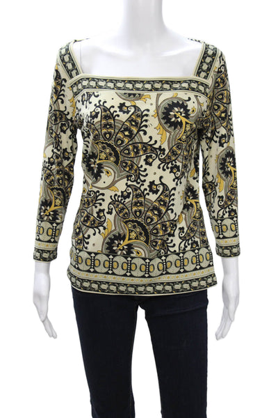 Michael Michael Kors Women Beige Square Neck 3/4 Sleeve Blouse Designer Size M