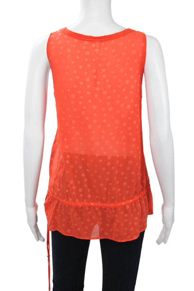 Karen Millen Women Tunic Tank V Neck Polka Dot Orange Viscose Sleeveless Size 6
