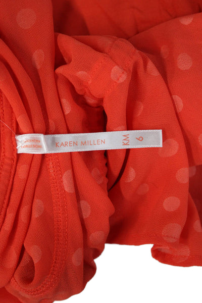 Karen Millen Women Tunic Tank V Neck Polka Dot Orange Viscose Sleeveless Size 6