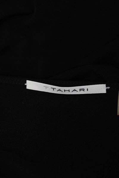 T Tahari Women Black Floral Round Neck Long Sleeve Blouse Designer Size S