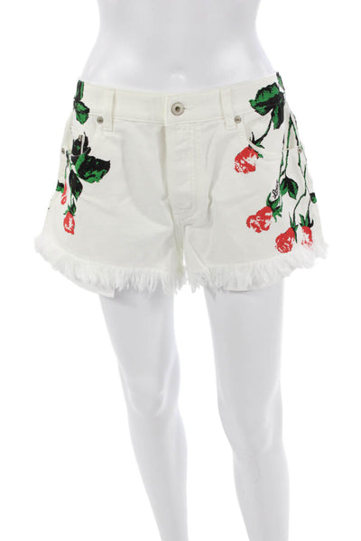 Loewe Unisex Designer Floral Cotton Shorts White Button Size 40