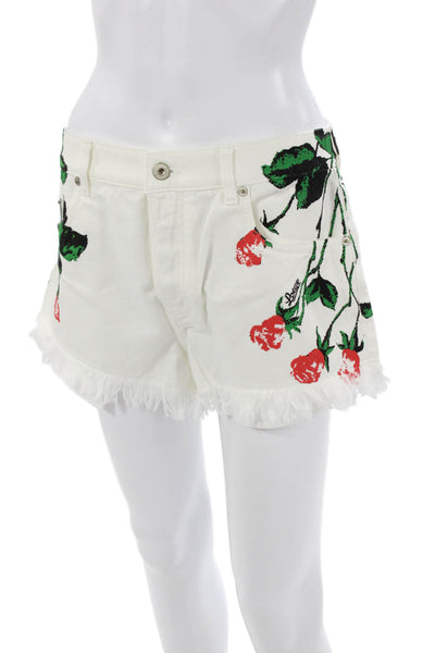 Loewe Unisex Designer Floral Cotton Shorts White Button Size 40