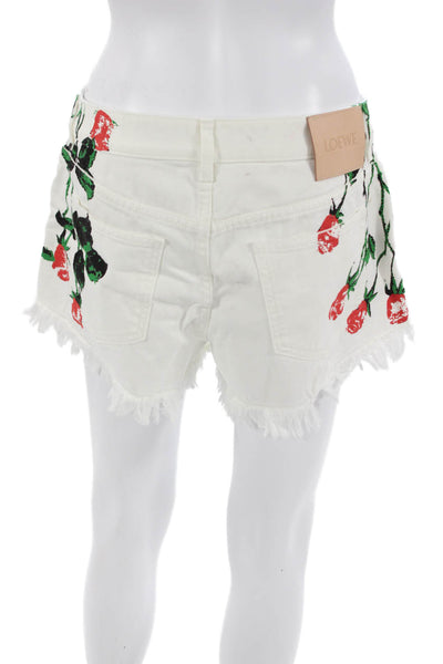 Loewe Unisex Designer Floral Cotton Shorts White Button Size 40