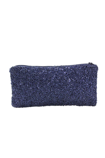 Moyna Womens Beaded Heart Peace Sign Motif Zippered Pouch Dark Blue