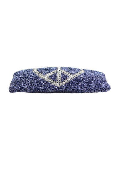 Moyna Womens Beaded Heart Peace Sign Motif Zippered Pouch Dark Blue