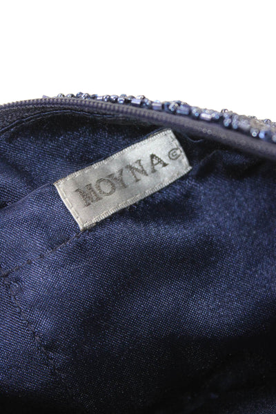 Moyna Womens Beaded Heart Peace Sign Motif Zippered Pouch Dark Blue