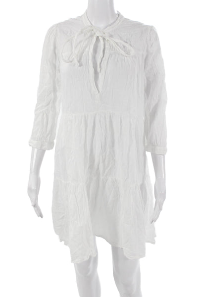 Honorine Women Shift Dress White 3/4 Sleeve Drawstring Short Size XS