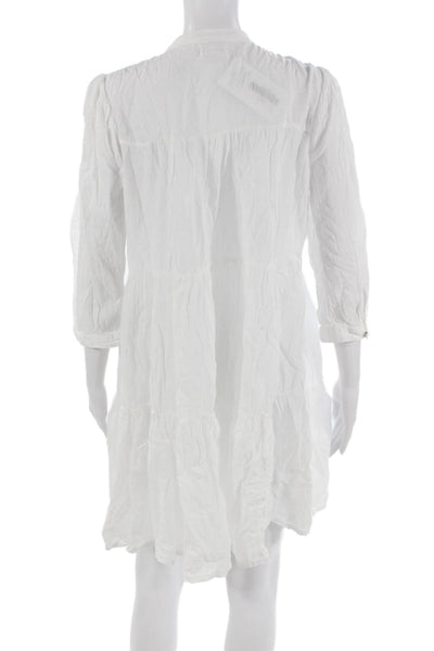 Honorine Women Shift Dress White 3/4 Sleeve Drawstring Short Size XS