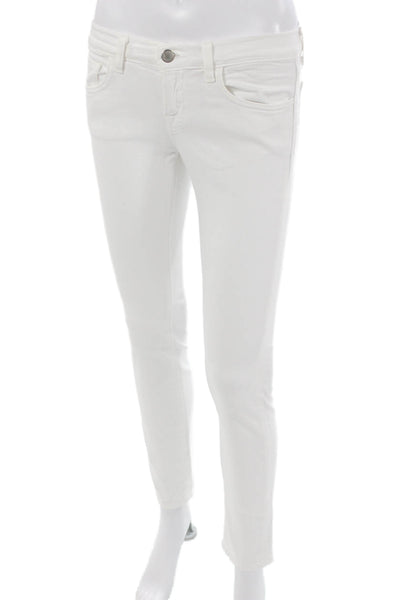 J Brand Womens Skinny Jeans White Low Rise Button Size 25