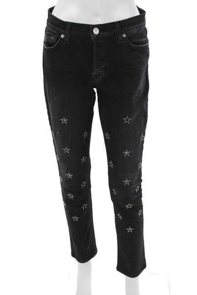 Hudson Womens Ankle Cropped Jeans Black High Rise Stars Size 25