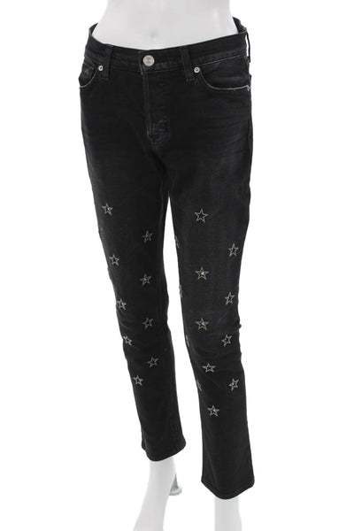 Hudson Womens Ankle Cropped Jeans Black High Rise Stars Size 25