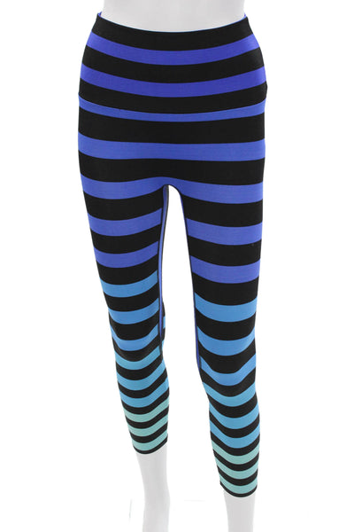 K Deer Women Ankle Striped Black Polyester Blend Leggings Size S