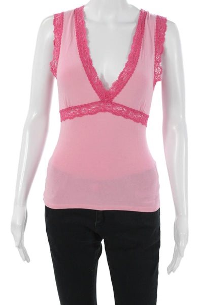 Fleur't Women Pink V Neck Camisole Rayon Spandex Sleeveless Size M