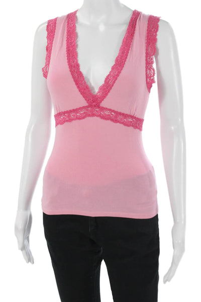 Fleur't Women Pink V Neck Camisole Rayon Spandex Sleeveless Size M