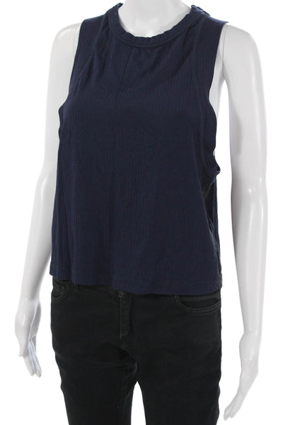 Alala Women Cropped Tank Sleeveless Crew Neck Dark Blue Nylon Spandex Size S
