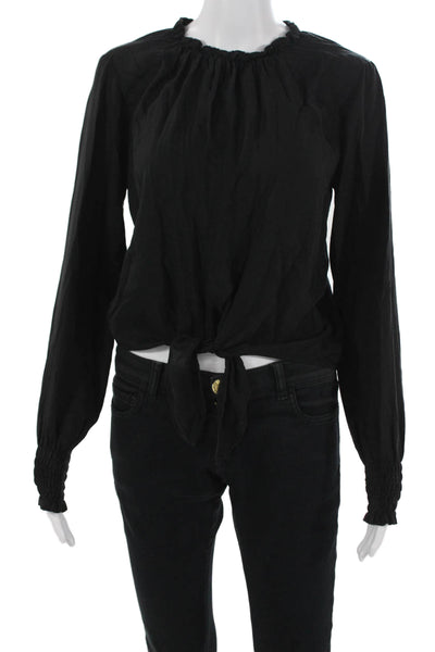 Bella Dahl Women Black High Neck Long Sleeve Blouse Tencel Lyocell Boho Size XS