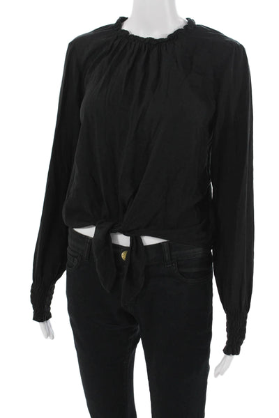 Bella Dahl Women Black High Neck Long Sleeve Blouse Tencel Lyocell Boho Size XS