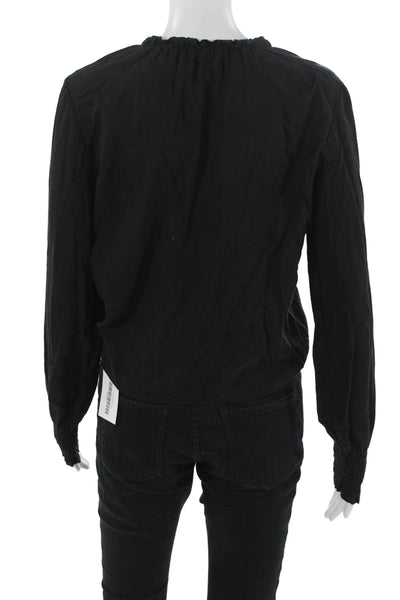 Bella Dahl Women Black High Neck Long Sleeve Blouse Tencel Lyocell Boho Size XS
