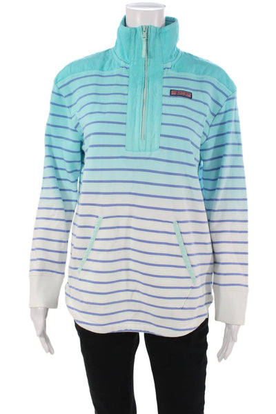 Vineyard Vines Women Striped Light Blue Pullover Sweatshirt Size S