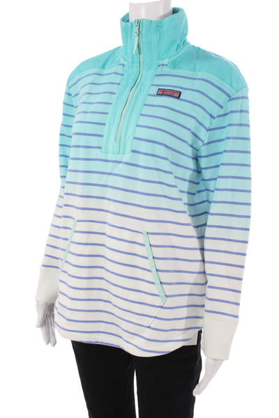 Vineyard Vines Women Striped Light Blue Pullover Sweatshirt Size S