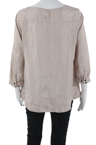 Jigsaw Womens Silk Tunic Blouse Beige Round Neck Button 3/4 Sleeve Size S