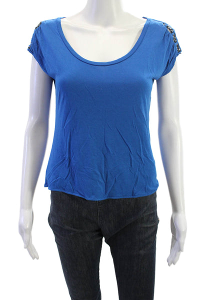 Karen Millen Women Basic Blue Viscose Round Neck Short Sleeve T-Shirt Size 8