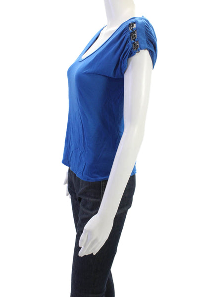 Karen Millen Women Basic Blue Viscose Round Neck Short Sleeve T-Shirt Size 8