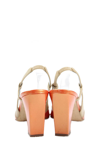 Tahari Womens Patent Leather Peep Toe Bevan Slingbacks Orange Size 6 Medium