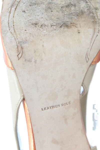 Tahari Womens Patent Leather Peep Toe Bevan Slingbacks Orange Size 6 Medium