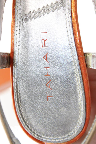 Tahari Womens Patent Leather Peep Toe Bevan Slingbacks Orange Size 6 Medium
