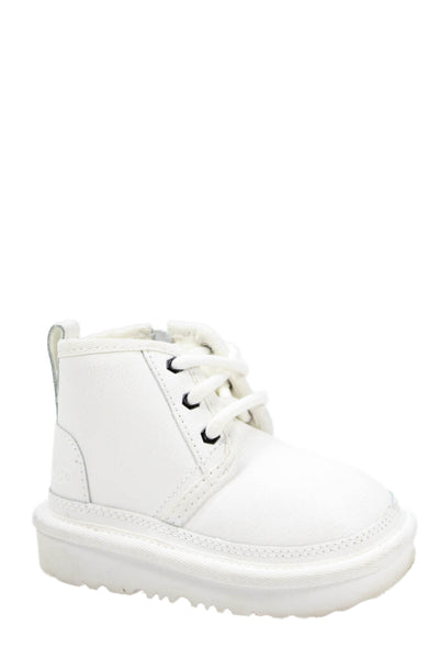 Ugg Girls Leather Side Zip Ankle Boots White Size 6
