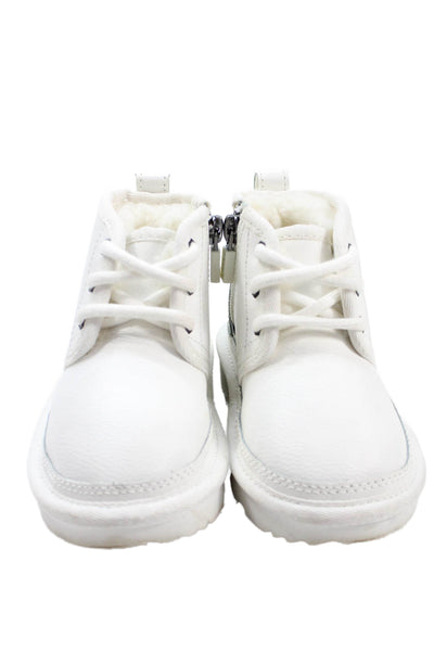 Ugg Girls Leather Side Zip Ankle Boots White Size 6