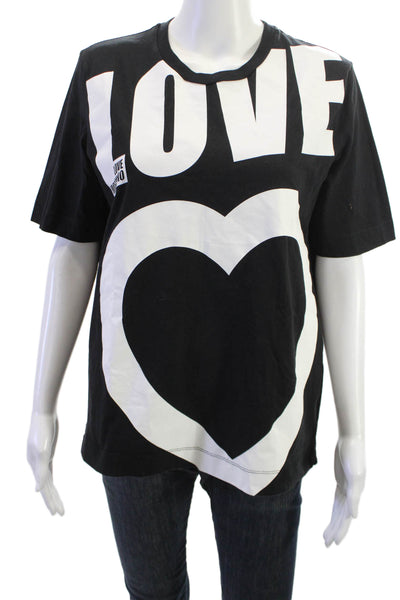 Love Moschino Womens Black Graphic Cotton Crewneck Tee Size 40