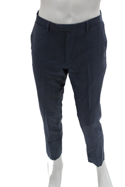 Banana Republic Mens Cropped Dress Pants Dark Blue Wool Check Size 32