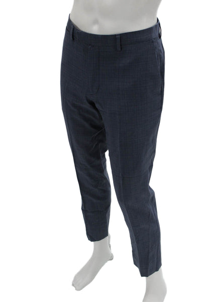 Banana Republic Mens Cropped Dress Pants Dark Blue Wool Check Size 32