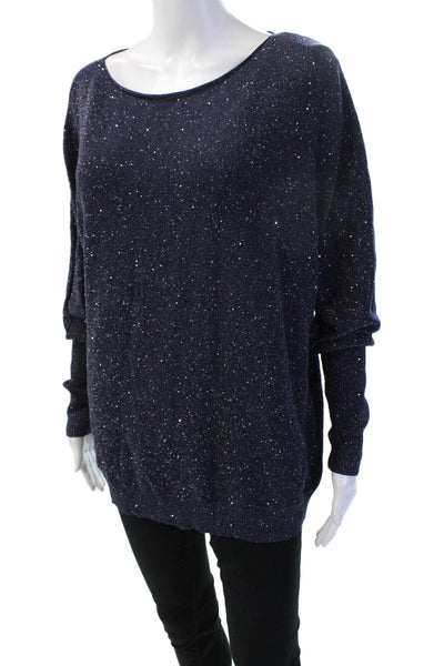 Lafayette 148 New York Unisex Pullover Dark Blue Stars Silk Cotton Size M