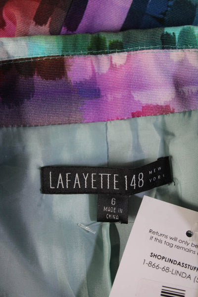 Lafayette 148 New York Women Blue Cotton Blazer 3/4 Sleeve Graphic Print Size 6