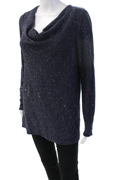 Lafayette 148 New York Unisex Pullover Sweater Dark Blue Silk Cotton Size M
