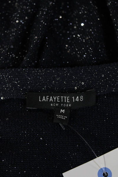 Lafayette 148 New York Unisex Pullover Sweater Dark Blue Silk Cotton Size M