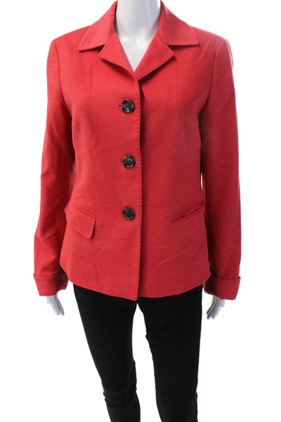 Lafayette 148 New York Womens Red Wool Angora Collared Button Blazer Size 8