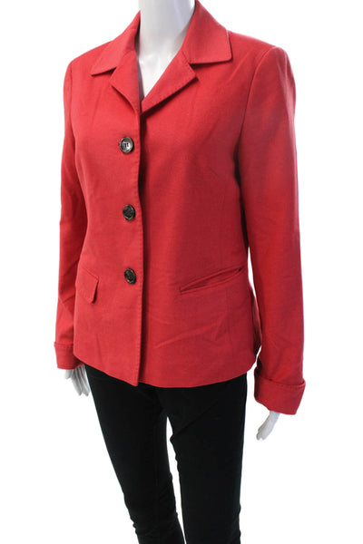 Lafayette 148 New York Womens Red Wool Angora Collared Button Blazer Size 8