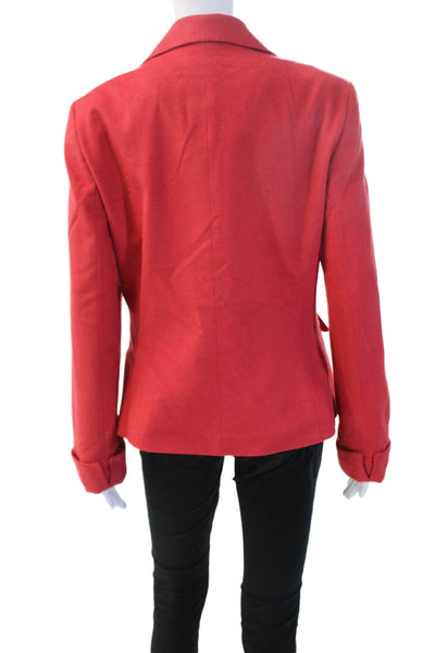 Lafayette 148 New York Womens Red Wool Angora Collared Button Blazer Size 8