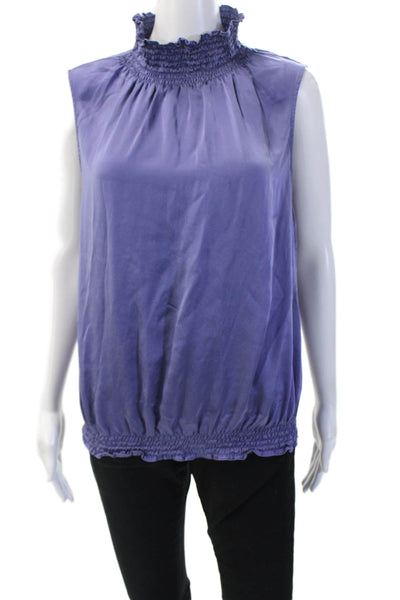 Lafayette 148 New York Women Silk High Neck Sleeveless Blouse Purple Size S