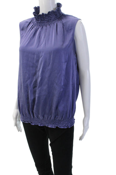 Lafayette 148 New York Women Silk High Neck Sleeveless Blouse Purple Size S
