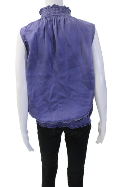 Lafayette 148 New York Women Silk High Neck Sleeveless Blouse Purple Size S