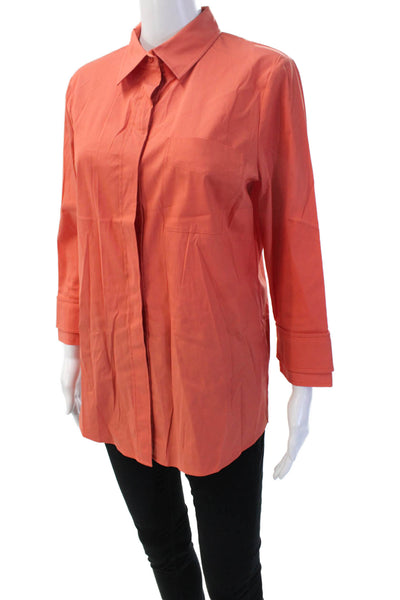 Lafayette 148 New York Women Button-Up Blouse 3/4 Sleeve Orange Size 10