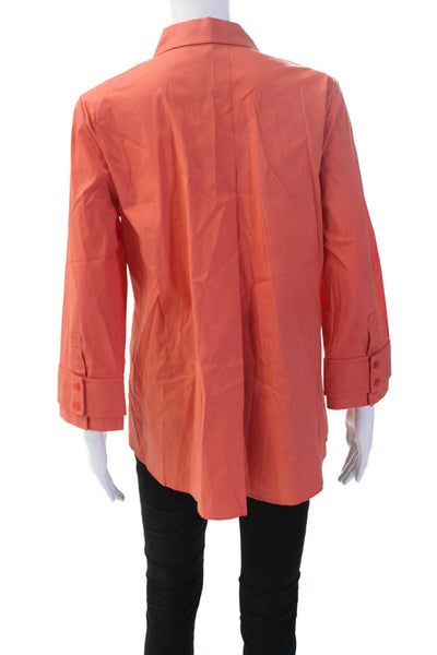 Lafayette 148 New York Women Button-Up Blouse 3/4 Sleeve Orange Size 10