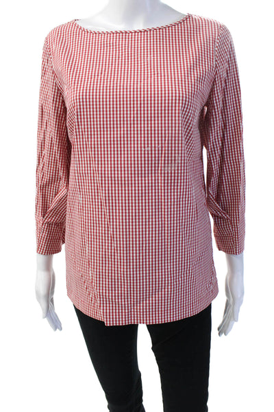 Lafayette 148 New York Women Basic Red Checked 3/4 Sleeve Blouse Size S
