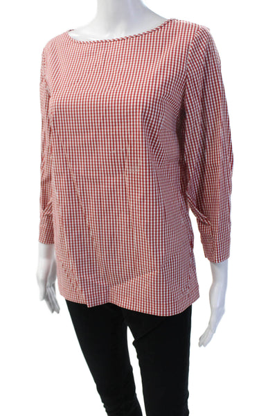 Lafayette 148 New York Women Basic Red Checked 3/4 Sleeve Blouse Size S
