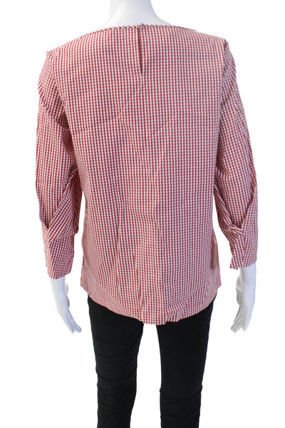 Lafayette 148 New York Women Basic Red Checked 3/4 Sleeve Blouse Size S